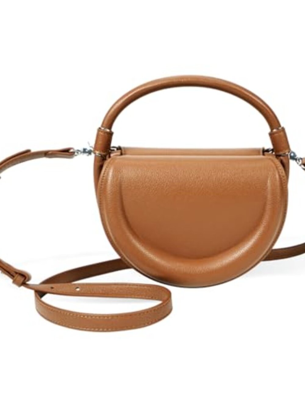 Handmade Vegan Leather Half-Moon Crossbody Shoulder Bag Top-Handle